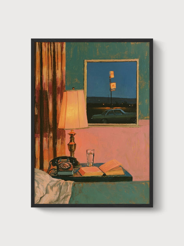 Retro Motel Room Poster poster in black frame