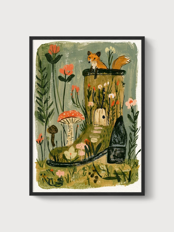 Fox Art Print poster in black frame