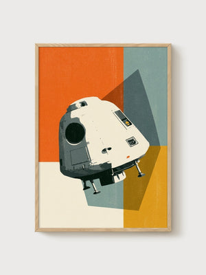 Retro Futuristic Space Capsule Poster poster in oak frame
