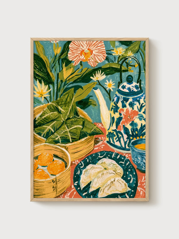 Boho Kitchen Still Life Poster poster in oak frame
