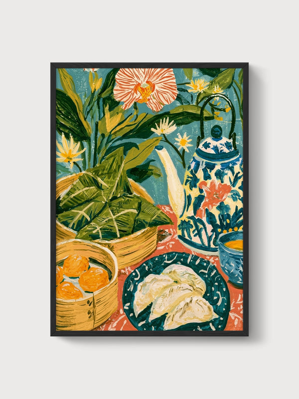 Boho Kitchen Still Life Poster poster in black frame