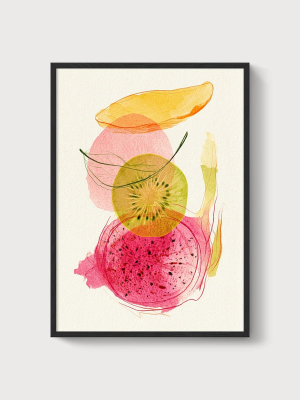 Watercolor Fruit Print poster in black frame