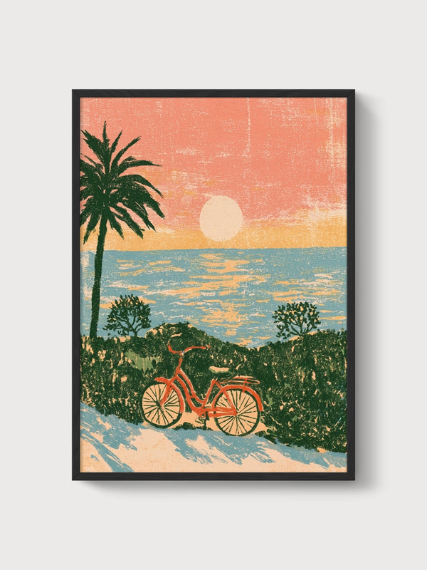 Retro Beach Print poster in black frame