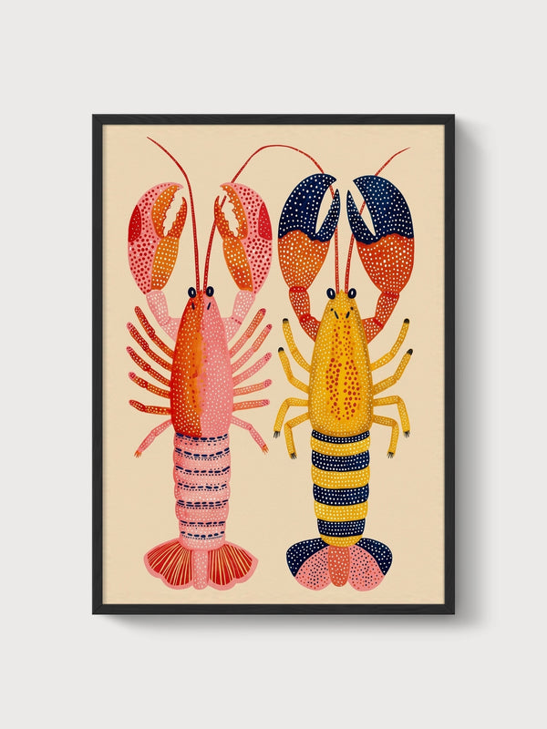 Colorful Lobster Print poster in black frame