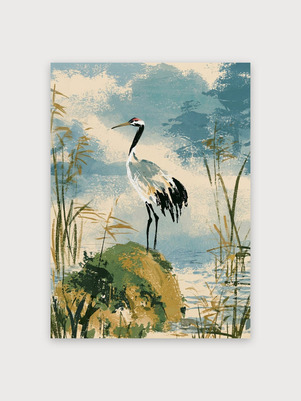 Vintage Crane Wetland Landscape - Digital Download