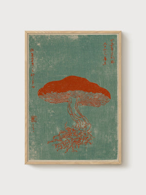 Ito Jakuchu Mushroom Woodblock Print poster in oak frame
