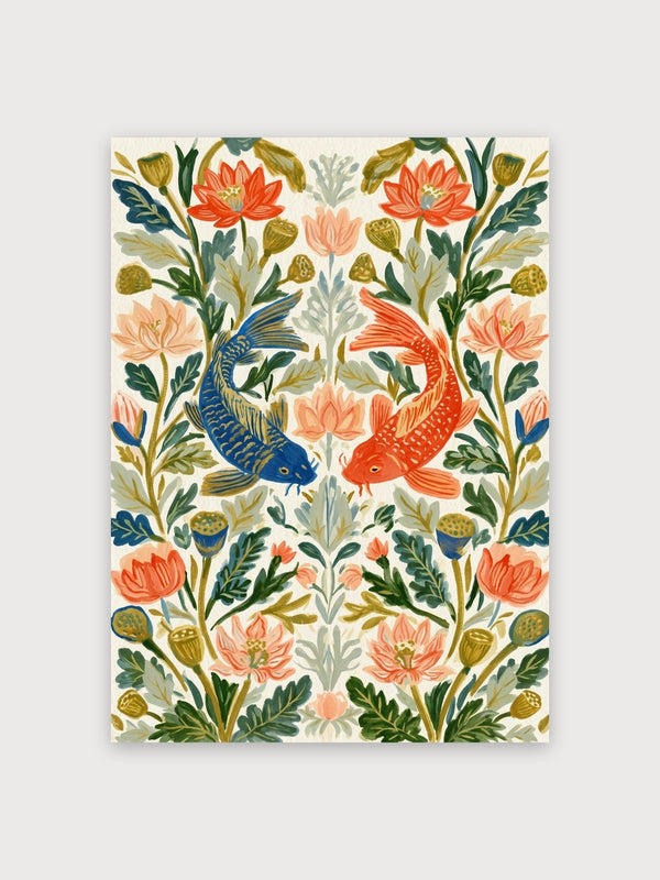 Koi Lotus Botanical Pattern - Digital Download