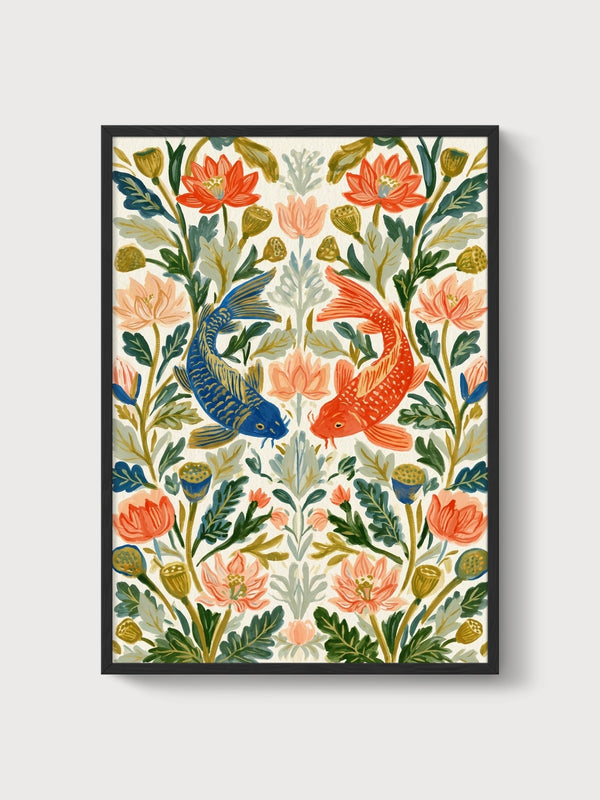 Koi Fish Wall Art poster in black frame