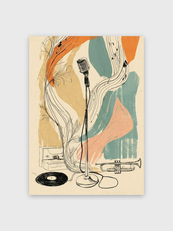 Retro Vinyl Music Studio Illustration - Digital Download
