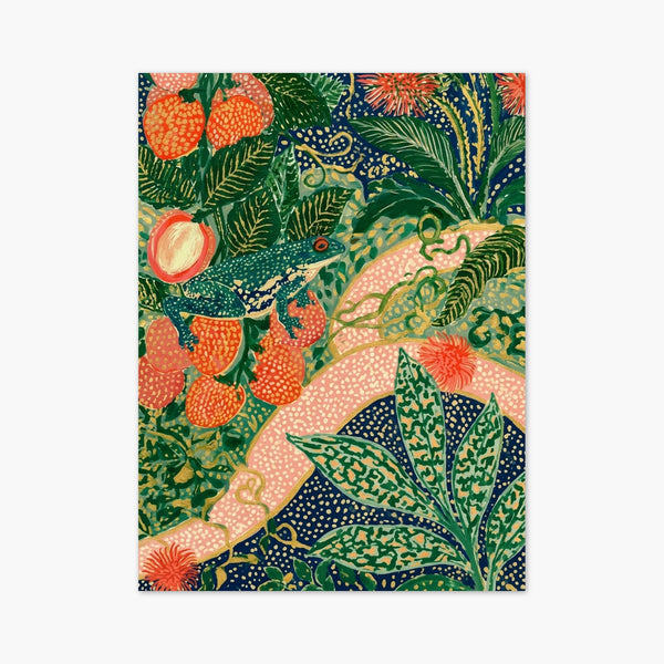 Frog in Strawberry Garden Print art print