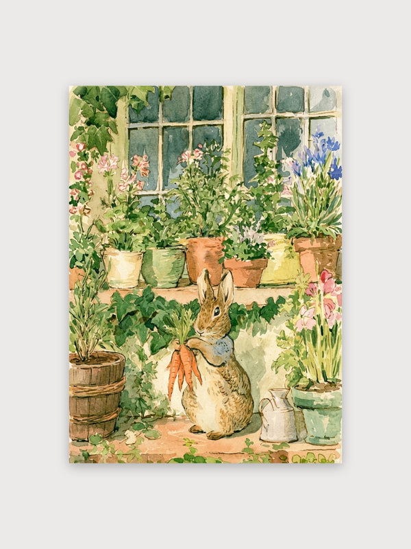 Rabbit Garden Window Watercolor - Digital Download