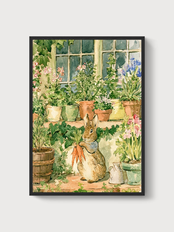 Peter Rabbit Watercolor Print poster in black frame