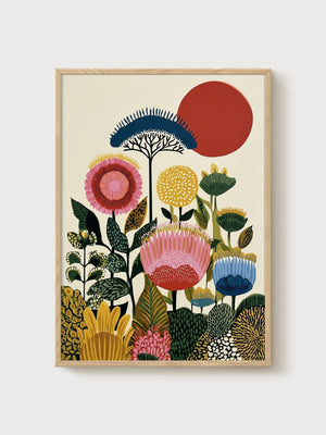 Botanical Print Wall Art poster in oak frame