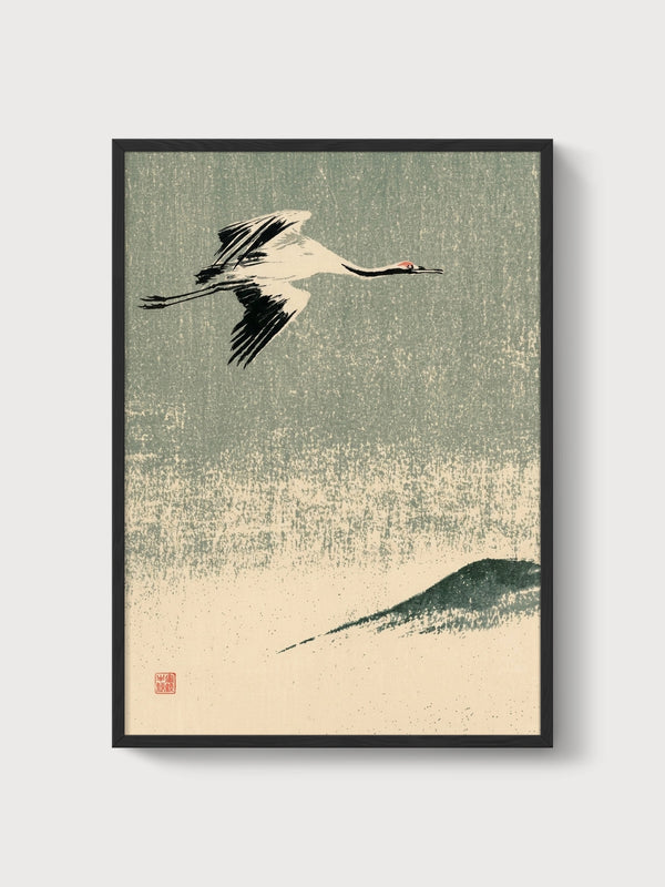 Crane Art Print poster in black frame