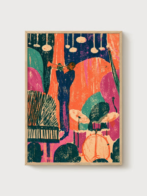 Jazz Club Poster poster in oak frame