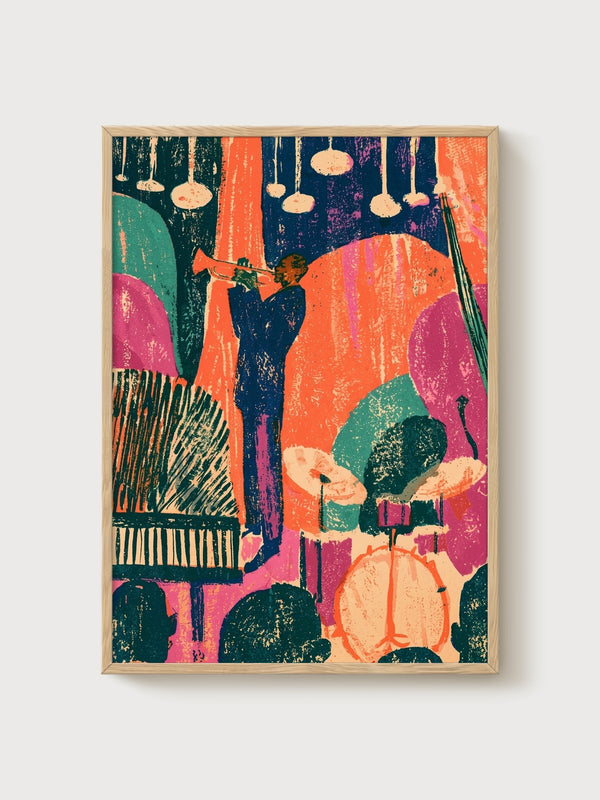 Jazz Club Poster poster in oak frame