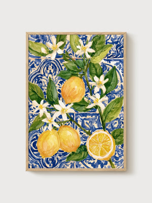Lemon Wall Art poster in oak frame