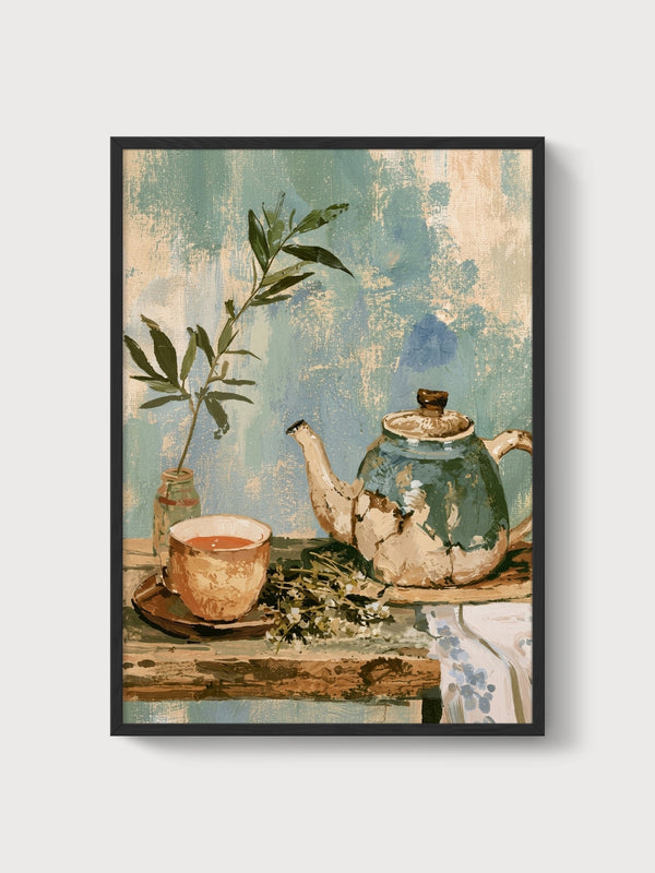 Kintsugi Teapot Watercolor Painting poster in black frame