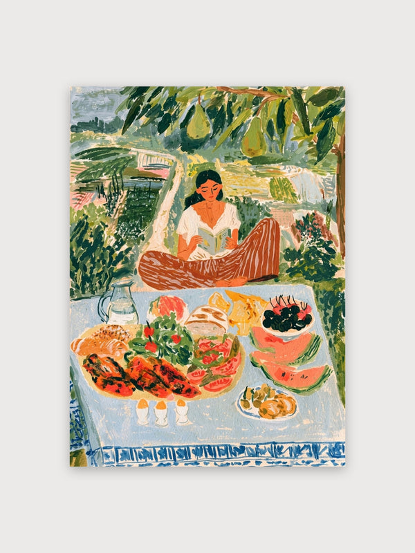 Woman Reading Garden Picnic - Digital Download