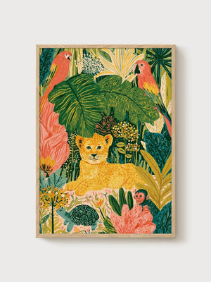 Lion Poster poster in oak frame