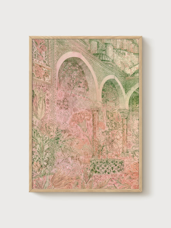 Art Nouveau Garden Arches Print poster in oak frame