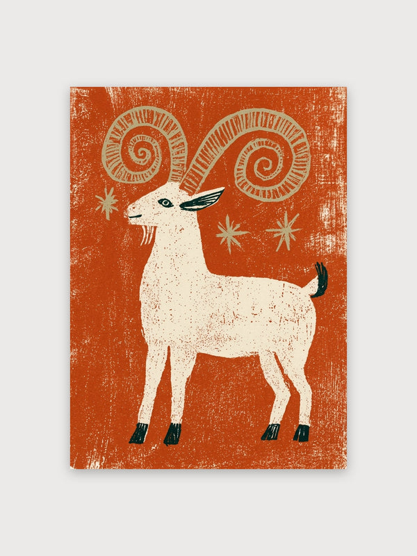 Spiral Horn Goat Folk Art - Digital Download