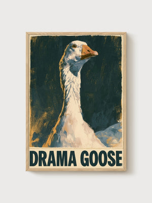 Drama Goose Vintage Bird Print poster in oak frame