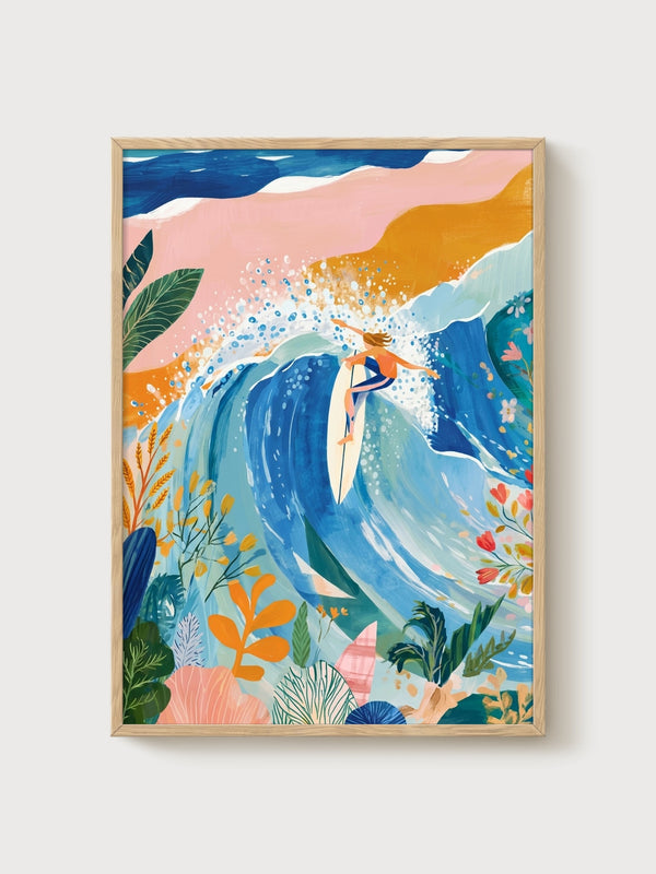 Surfer Print poster in oak frame