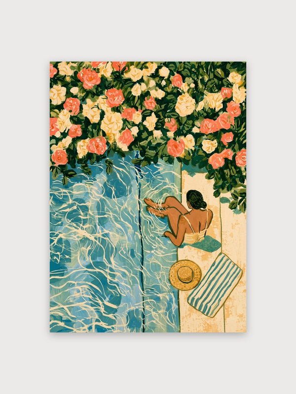 Woman by Pool with Roses - Digital Download