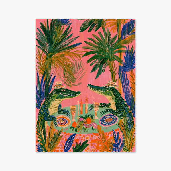 Alligator Dinner Party Poster art print