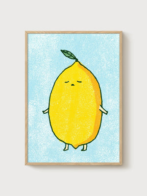 Lemon Wall Art poster in oak frame