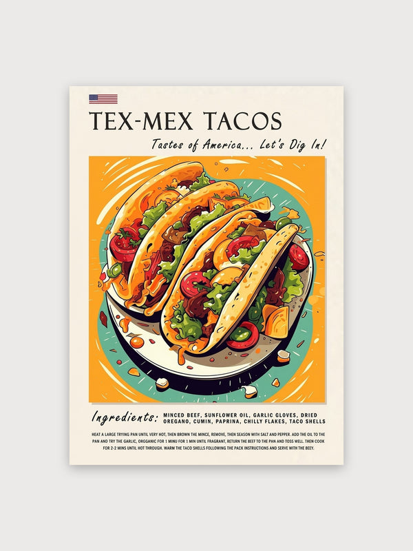 Tex-Mex Tacos Retro Kitchen Poster - Digital Download