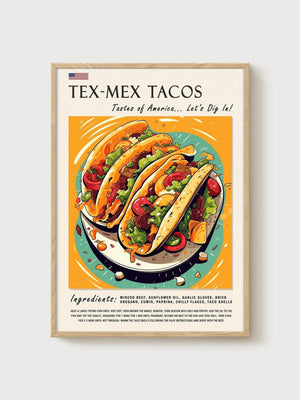 Tex-Mex Tacos Pop Art Poster poster in oak frame