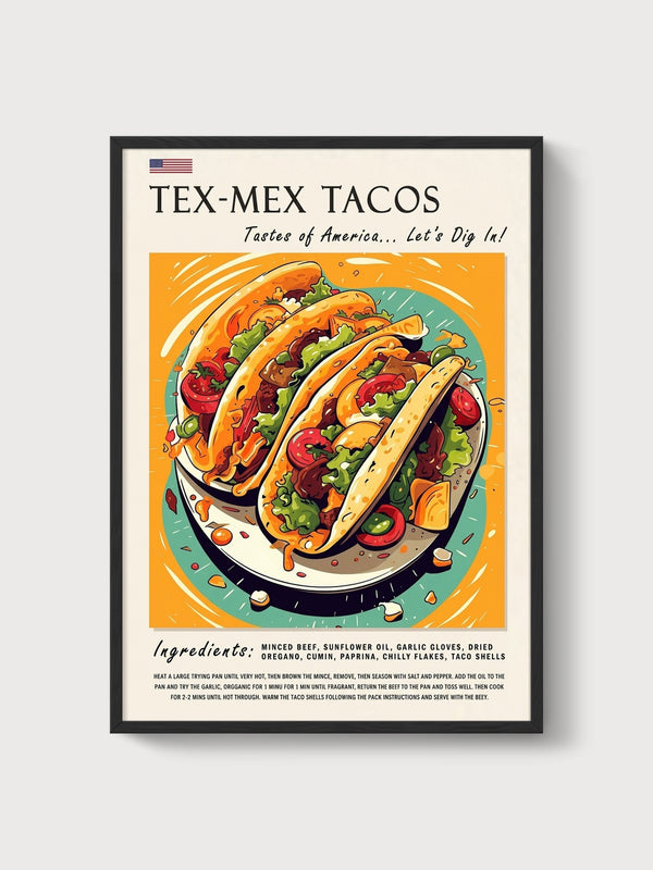 Tex-Mex Tacos Pop Art Poster poster in black frame