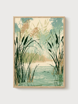 Marsh Painting Print poster in oak frame