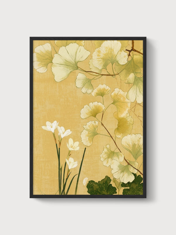 Ginkgo Biloba Watercolor Painting poster in black frame