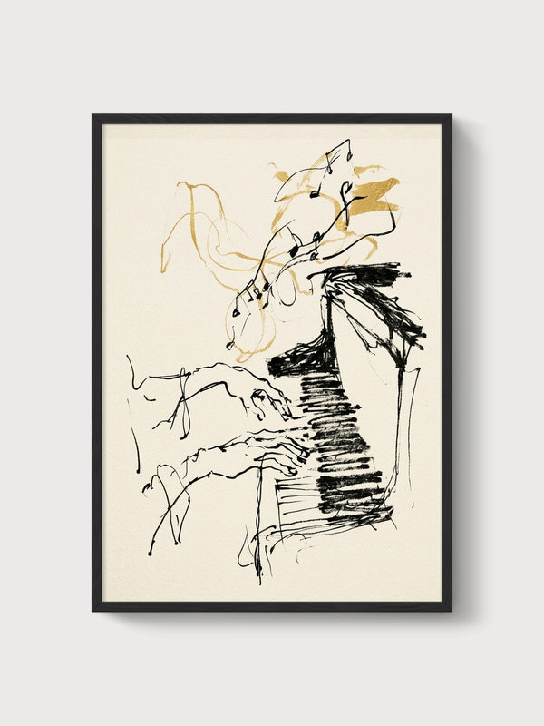 Abstract Line Art Pianist Print poster in black frame