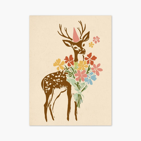 Deer Painting with Flowers art print