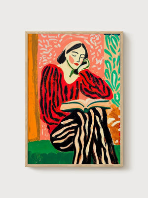 Woman Reading Book Poster poster in oak frame