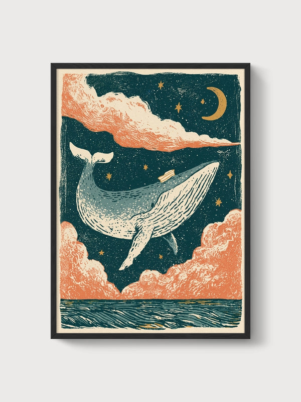 Whale Ocean Wall Art poster in black frame