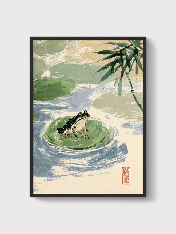 Japanese Woodblock Frog Poster poster in black frame