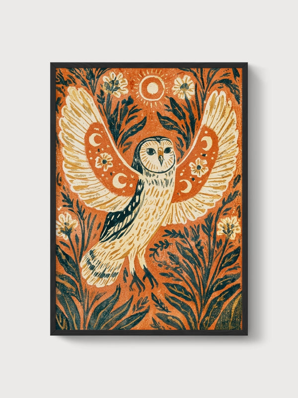 Owl Wall Art Print poster in black frame