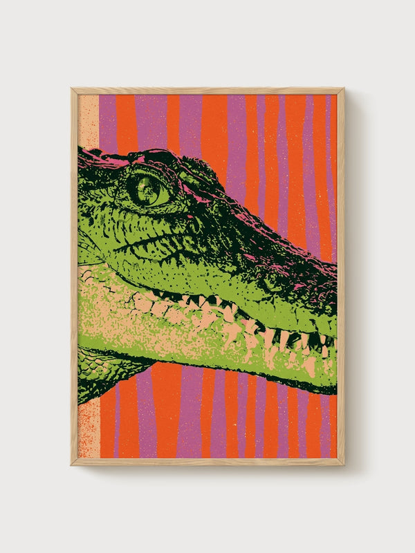 Pop Art Crocodile Poster poster in oak frame