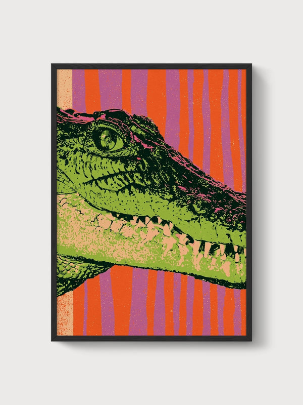 Pop Art Crocodile Poster poster in black frame