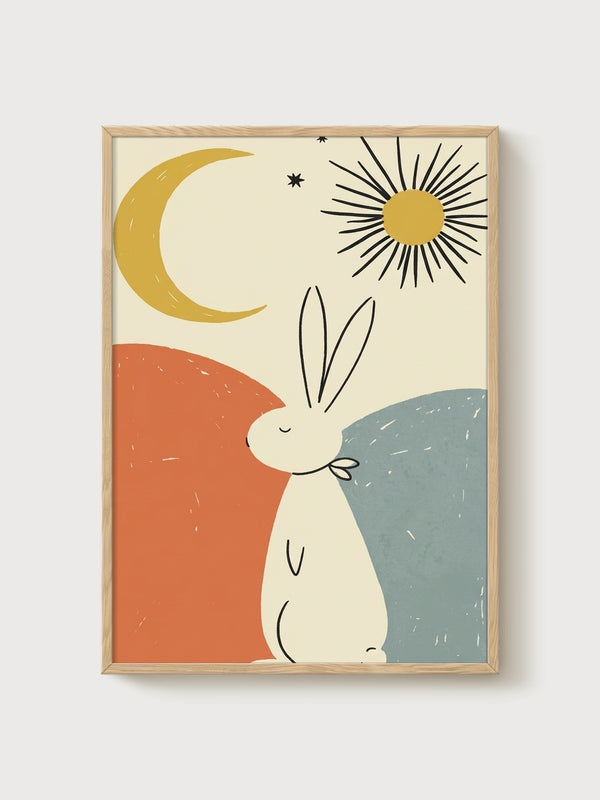 Rabbit Wall Art poster in oak frame
