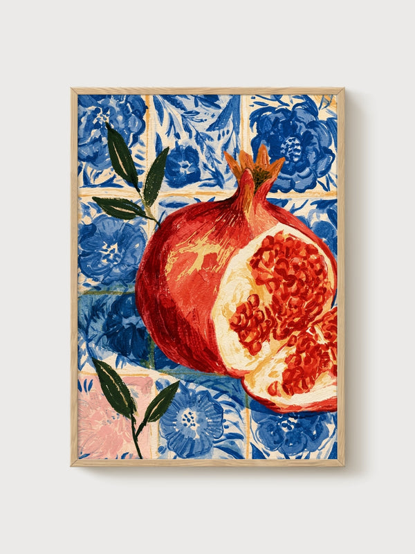 Pomegranate Fruit Art Print poster in oak frame