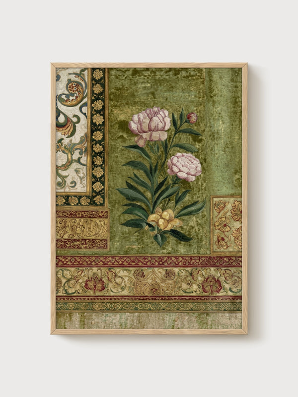 Peony Botanical Print poster in oak frame