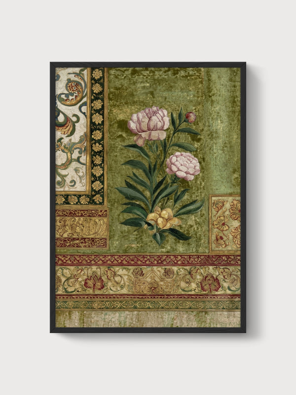 Peony Botanical Print poster in black frame