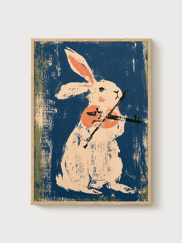Rabbit Wall Art poster in oak frame