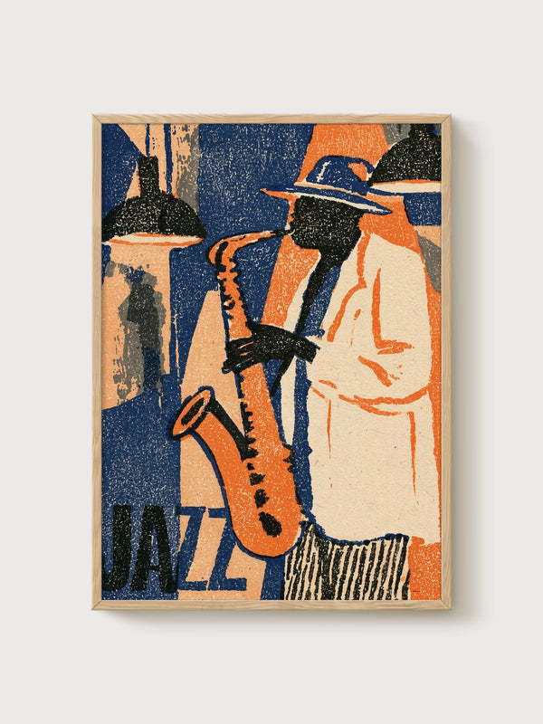 Jazz Saxophone Poster poster in oak frame